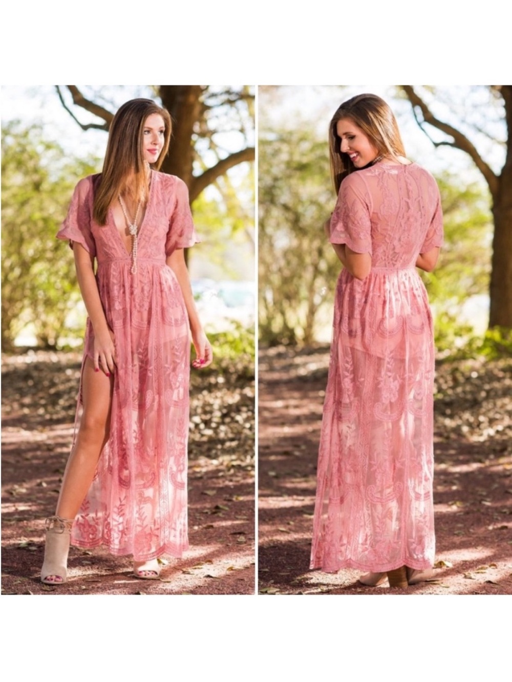 Pink Lace Maxi Dress Romper